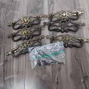 Lot of 6 Vintage brass drawer pulls MCM 1970's Hardware Included
